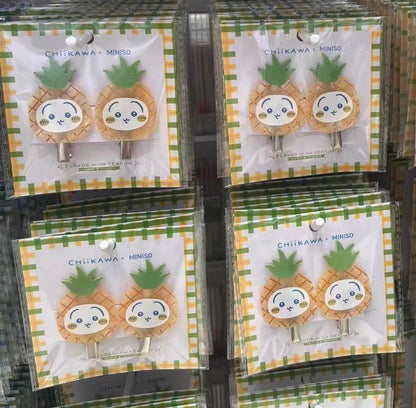 ChiiKawa X Miniso Fruit Market Series | ChiiKawa Hachiware Usagi in Fruit Cute Icon Hair Clip Pair - Kawaii Items Room Decoration