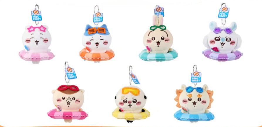 ChiiKawa X Miniso Hot Summer Series | ChiiKawa Hachiware Usagi Momonga Kurimanju Rakko Shisa In Swim Ring Cute Plush Doll Keychain - Kawaii Items Room Decoration Doll