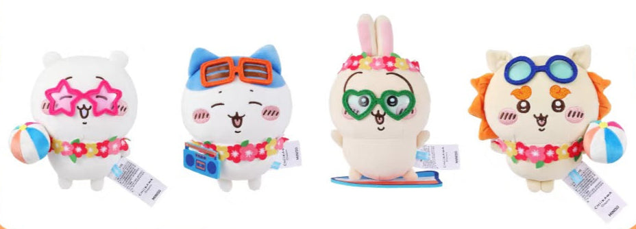 ChiiKawa X Miniso Hot Summer Series | ChiiKawa Hachiware Usagi Shisa Wearing Summer Garland Cute Plush Doll  - Kawaii Items Room Decoration Doll