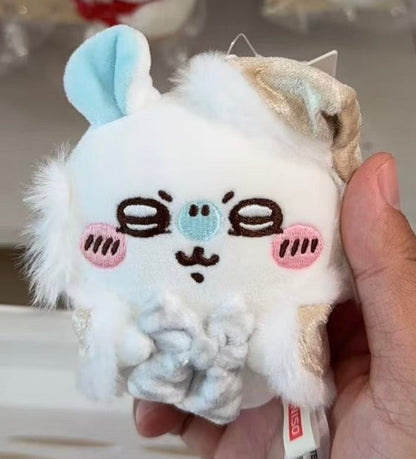 ChiiKawa X Miniso White Christmas Series | ChiiKawa Hachiware Usagi Momonga Holding Present in White Christmas Clothes Plush Doll Keychain - Kawaii Items Room Decoration doll