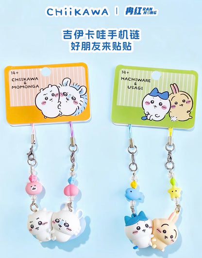ChiiKawa Friends Series | ChiiKawa Hachiware Usagi Momonga Friends Cuddle Up Phone Keychain - Kawaii Items Room Decoration