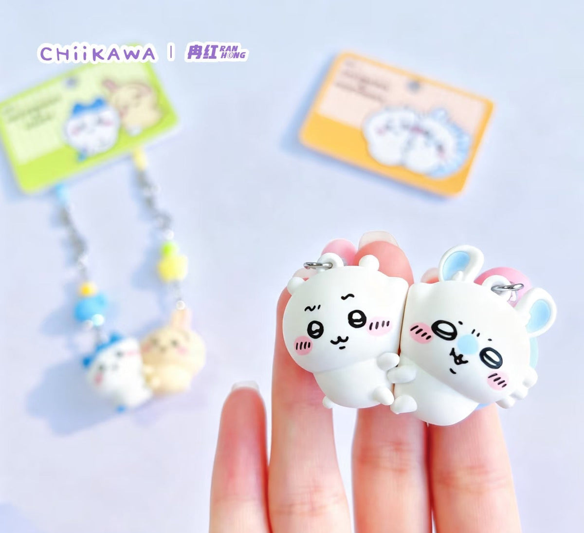 ChiiKawa Friends Series | ChiiKawa Hachiware Usagi Momonga Friends Cuddle Up Phone Keychain - Kawaii Items Room Decoration