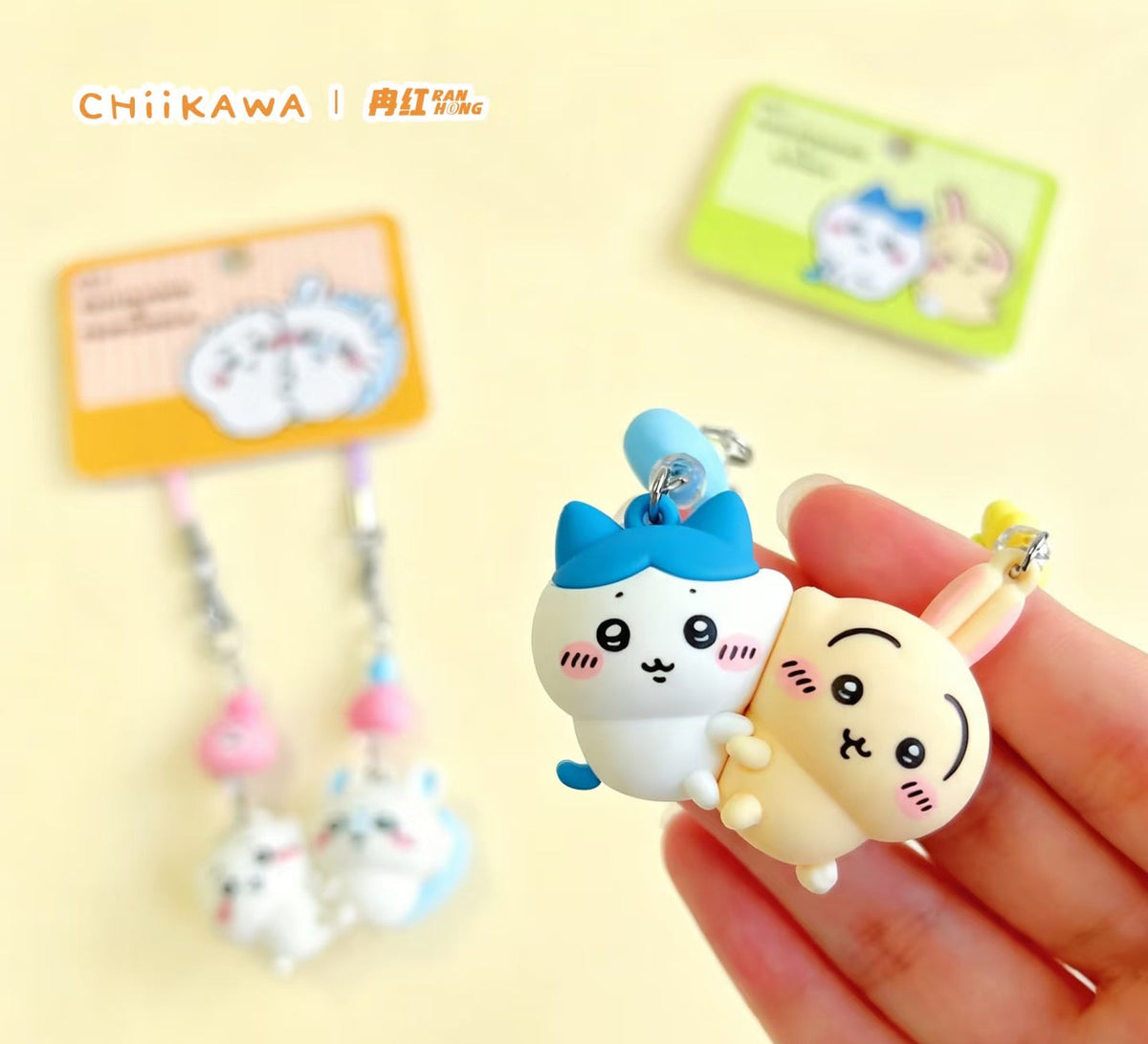 ChiiKawa Friends Series | ChiiKawa Hachiware Usagi Momonga Friends Cuddle Up Phone Keychain - Kawaii Items Room Decoration