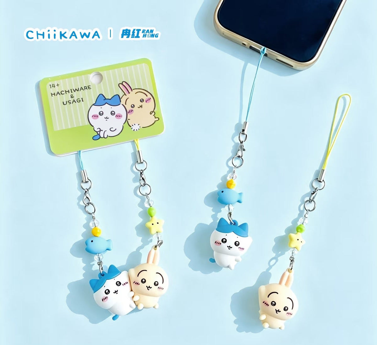ChiiKawa Friends Series | ChiiKawa Hachiware Usagi Momonga Friends Cuddle Up Phone Keychain - Kawaii Items Room Decoration