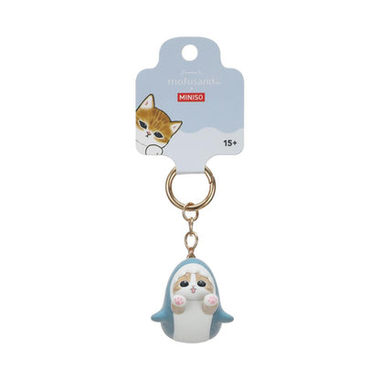 Miniso X Mofusand | Mofusand Cat in Shark Costume Cute Flocked Plastic Doll Keychain - Kawaii items Room Decoration