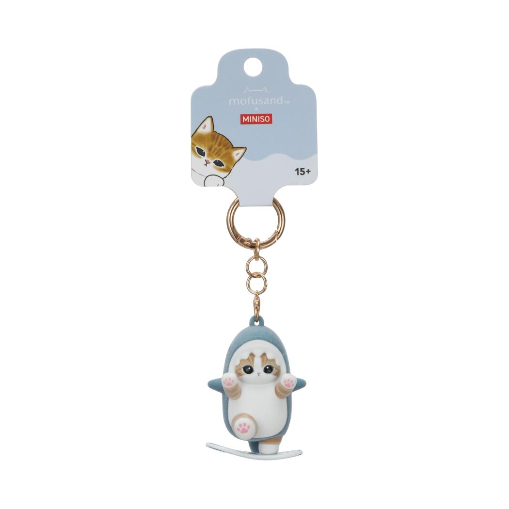 Miniso X Mofusand | Mofusand Cat in Shark Costume Cute Flocked Plastic Doll Keychain - Kawaii items Room Decoration