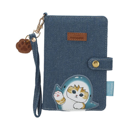 Miniso X Mofusand | Mofusand Cat in Shark Costume Denim Passport Cover - Kawaii items Room Decoration