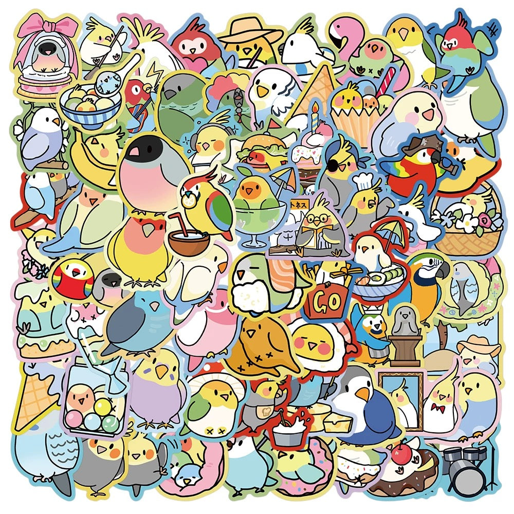 Set of 70 Pieces Colourful Fun Parrot Stickers Waterproof | Lovebird Budgie Pacific Parrotlet Macaw - iPad iPhone NoteBook