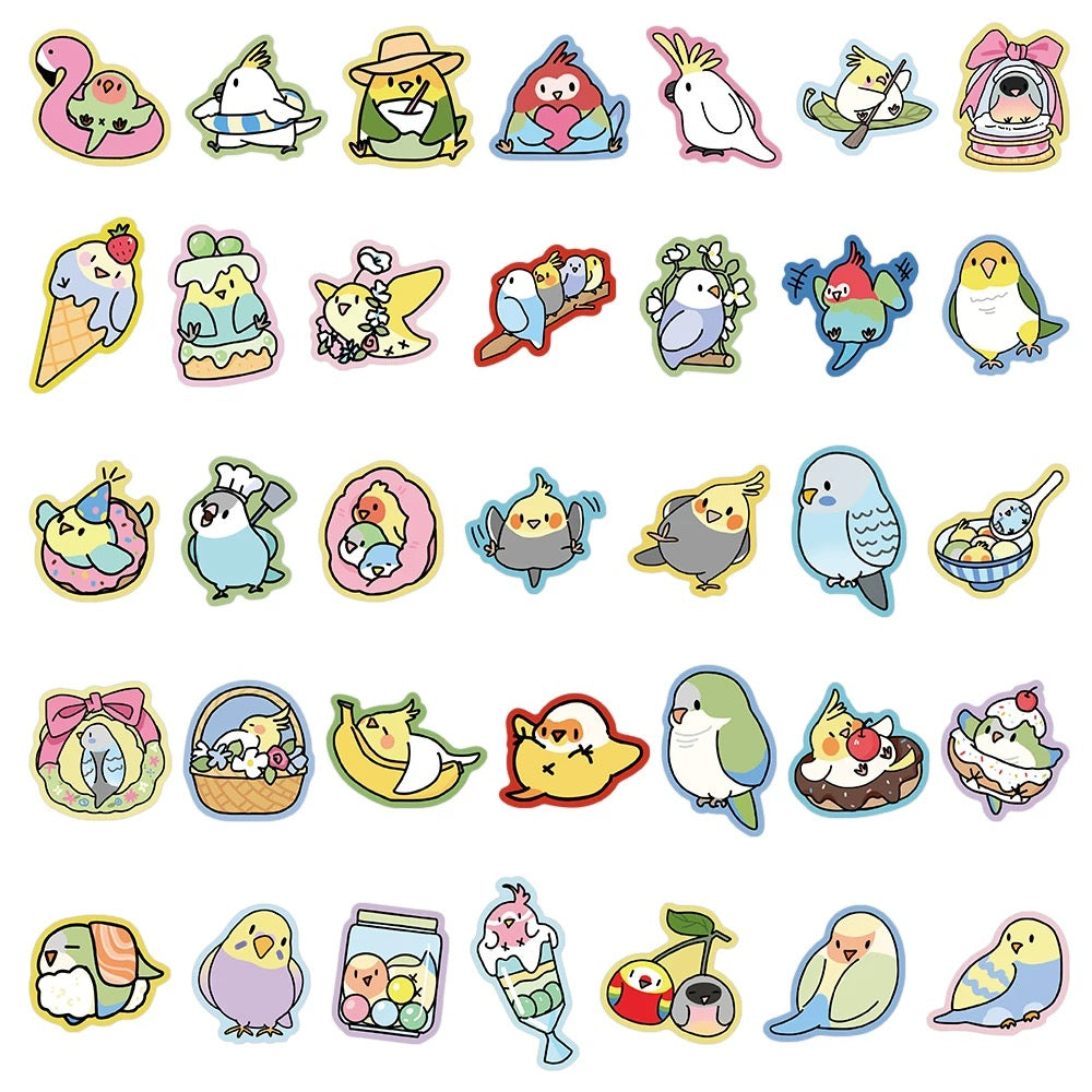 Set of 70 Pieces Colourful Fun Parrot Stickers Waterproof | Lovebird Budgie Pacific Parrotlet Macaw - iPad iPhone NoteBook