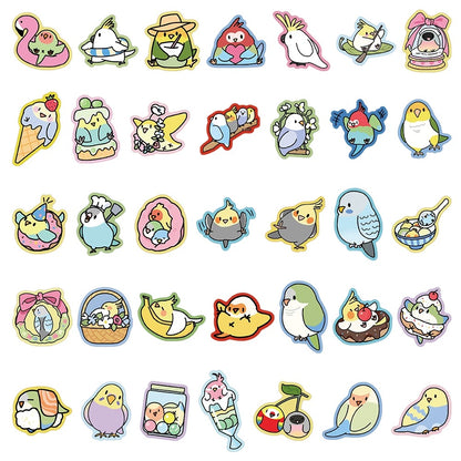 Set of 70 Pieces Colourful Fun Parrot Stickers Waterproof | Lovebird Budgie Pacific Parrotlet Macaw - iPad iPhone NoteBook