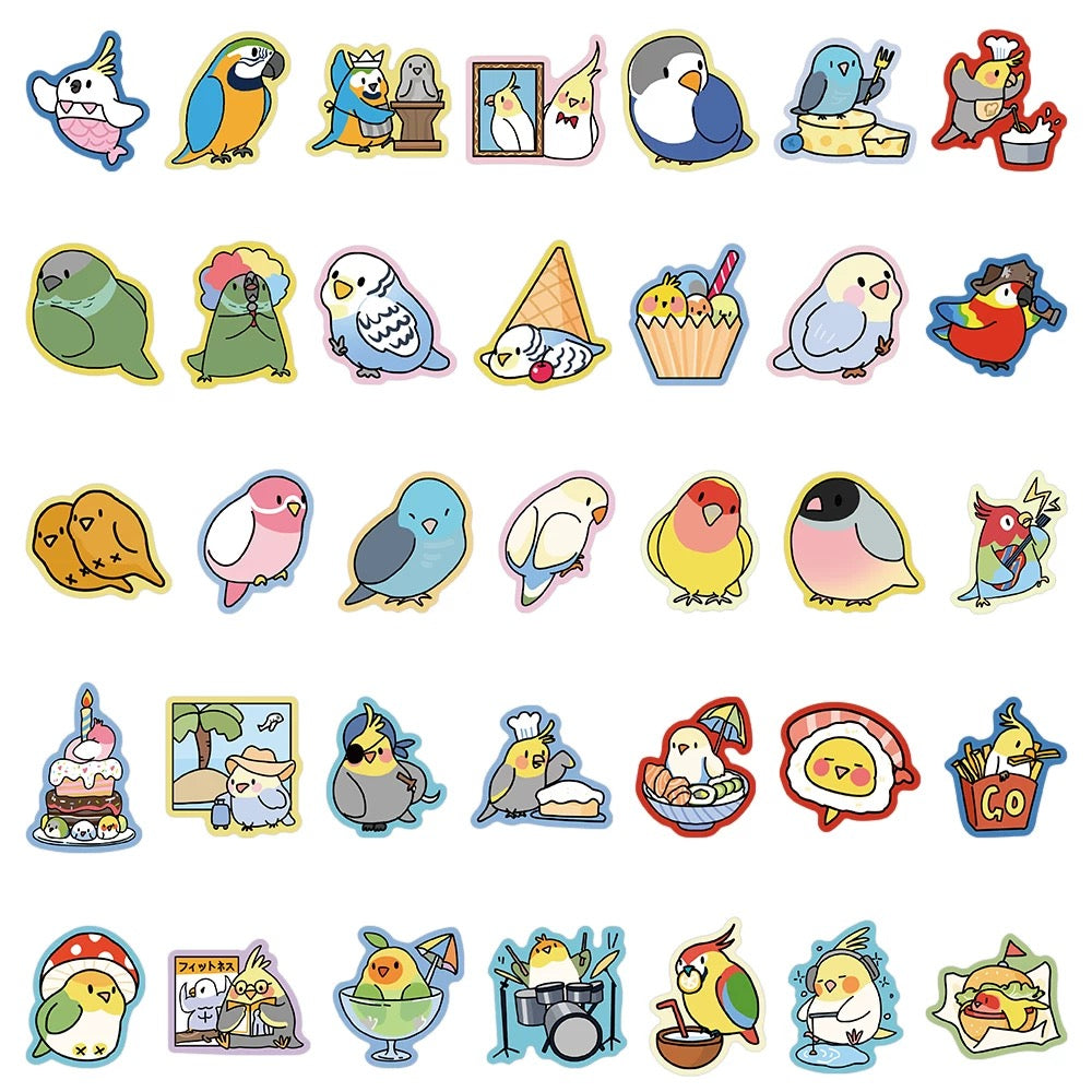 Set of 70 Pieces Colourful Fun Parrot Stickers Waterproof | Lovebird Budgie Pacific Parrotlet Macaw - iPad iPhone NoteBook