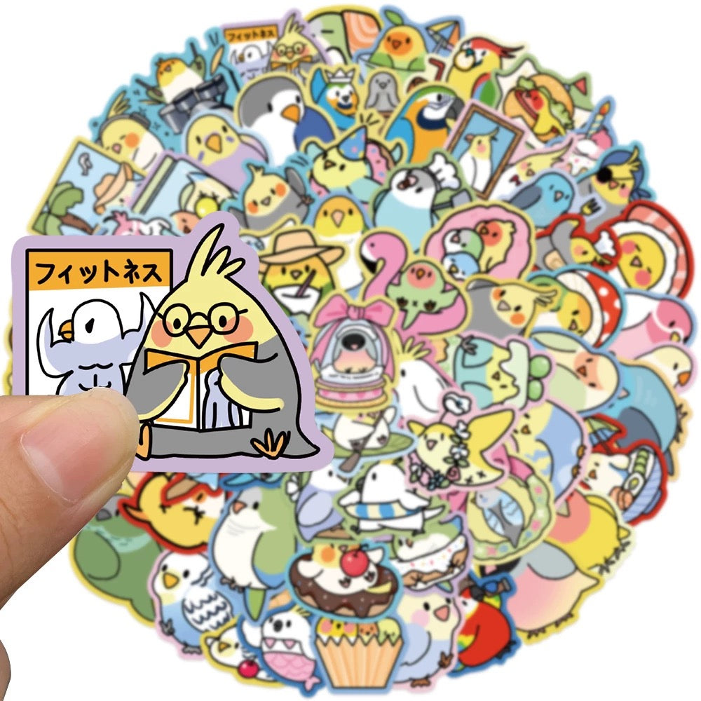Set of 70 Pieces Colourful Fun Parrot Stickers Waterproof | Lovebird Budgie Pacific Parrotlet Macaw - iPad iPhone NoteBook