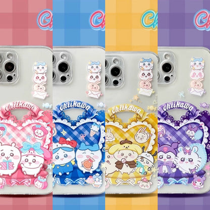 Japanese Cartoon ChiiKawa | Sweet Heart with Chiikawa My Melody Hachiware Hello Kitty Usagi Pompompurin Momonga Kuromi Clear - iPhone Case 11 12 13 14 15 16 Pro Promax