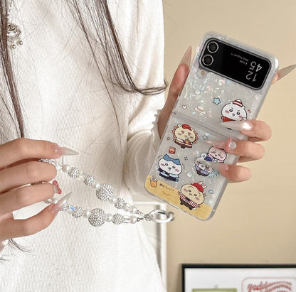 Cute Cartoon Chiikawa Peal Case  | Cheer Up & Fast Food Party - Phone Case Samsung Galaxy Z Flip 3 4 5 6 WinnieTheBirds Toy Shop