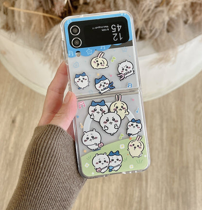 Cute Cartoon Magnetic Case | Chiikawa Daily Outing - Phone Case Samsung Galaxy Z Flip 3 4 5 6 7 7FE W23 W24 Flip