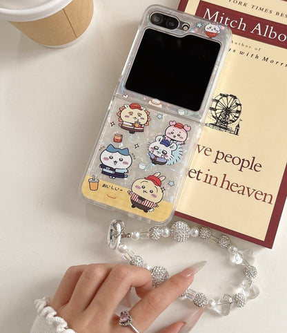 Cute Cartoon Chiikawa Peal Case  | Cheer Up & Fast Food Party - Phone Case Samsung Galaxy Z Flip 3 4 5 6 WinnieTheBirds Toy Shop