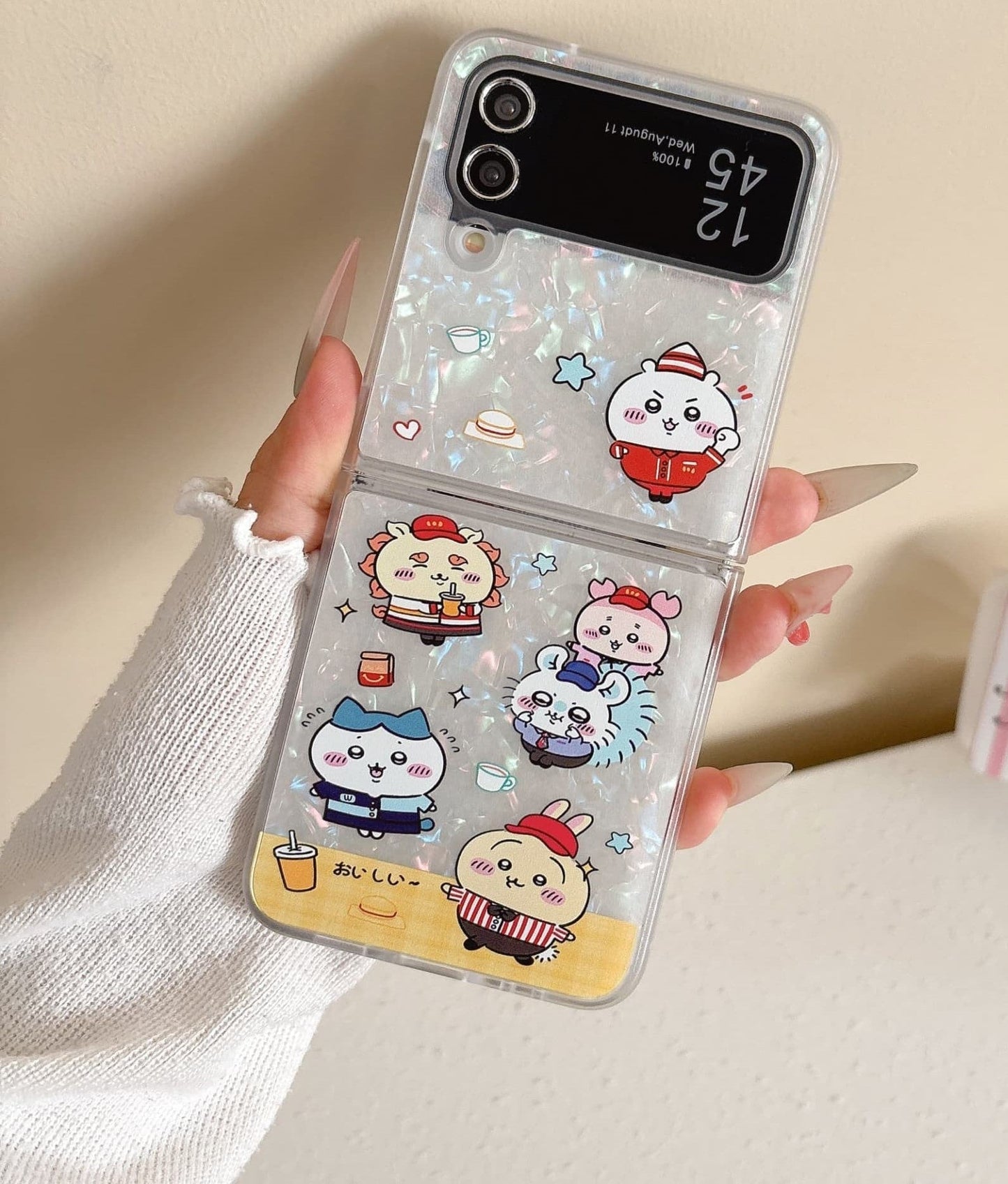 Cute Cartoon Chiikawa Peal Case  | Cheer Up & Fast Food Party - Phone Case Samsung Galaxy Z Flip 3 4 5 6 WinnieTheBirds Toy Shop