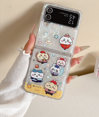 Cute Cartoon Chiikawa Peal Case  | Cheer Up & Fast Food Party - Phone Case Samsung Galaxy Z Flip 3 4 5 6 WinnieTheBirds Toy Shop
