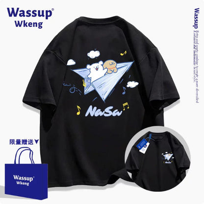 Cute Cartoon Doggie Maltese Puppy Style T-Shirt Series | On Paper Plane Front & Back - Kawaii Fashion Items for Child & Adult