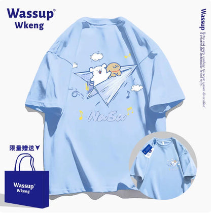 Cute Cartoon Doggie Maltese Puppy Style T-Shirt Series | On Paper Plane Front & Back - Kawaii Fashion Items for Child & Adult