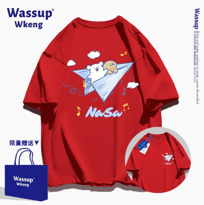 Cute Cartoon Doggie Maltese Puppy Style T-Shirt Series | On Paper Plane Front & Back - Kawaii Fashion Items for Child & Adult