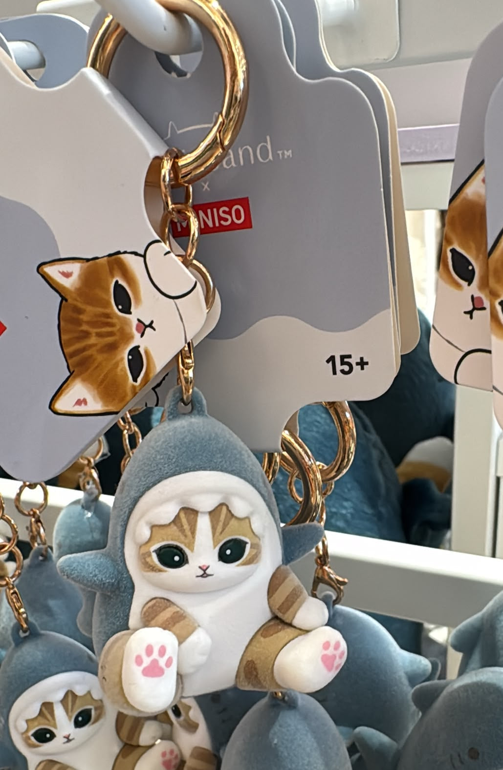 Miniso X Mofusand | Mofusand Cat in Shark Costume Cute Flocked Plastic Doll Keychain - Kawaii items Room Decoration