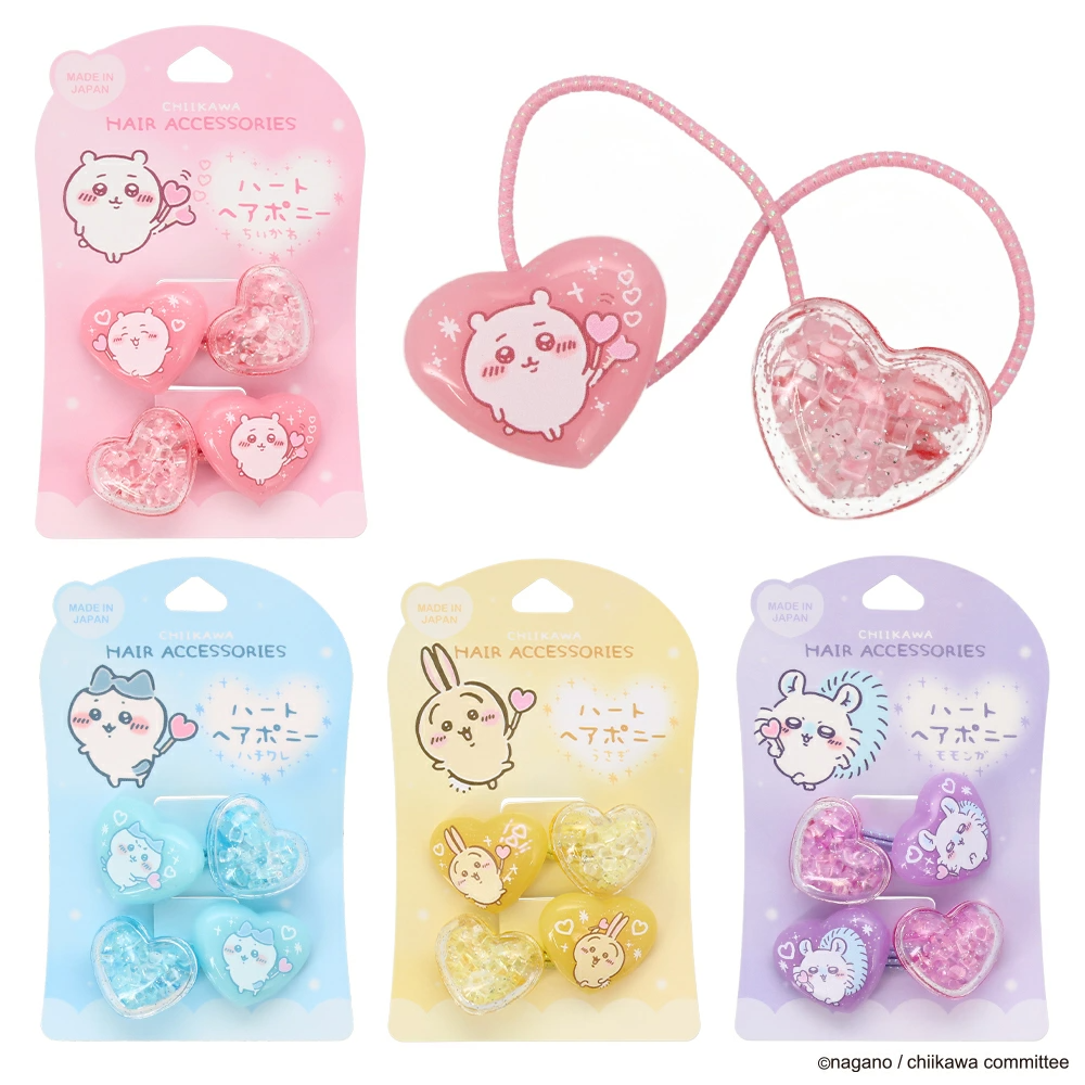 Japan ChiiKawa | ChiiKawa Hachiware Usagi Momonga Cute Icon with Bling Heart Ponytail Holders Scrunchies Kawaii items Cute Hair Accessories