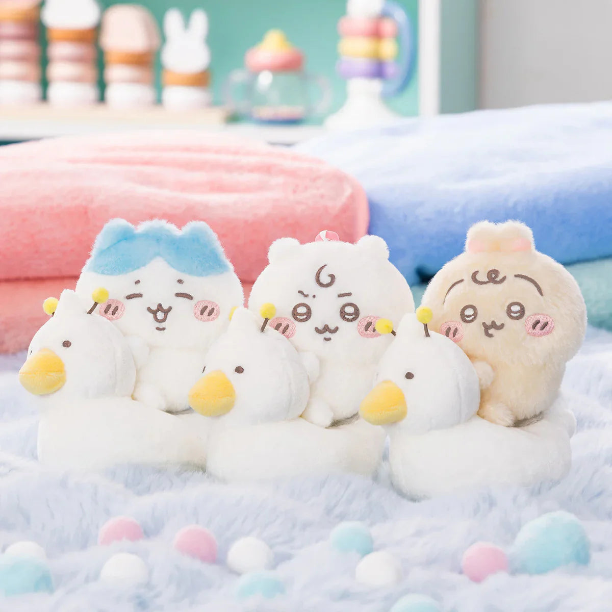 Japan ChiiKawa Baby Series | ChiiKawa Hachiware Usagi Cute Baby Sitting on Duck Toilet Plush Doll - Kawaii items Room Decoration Doll