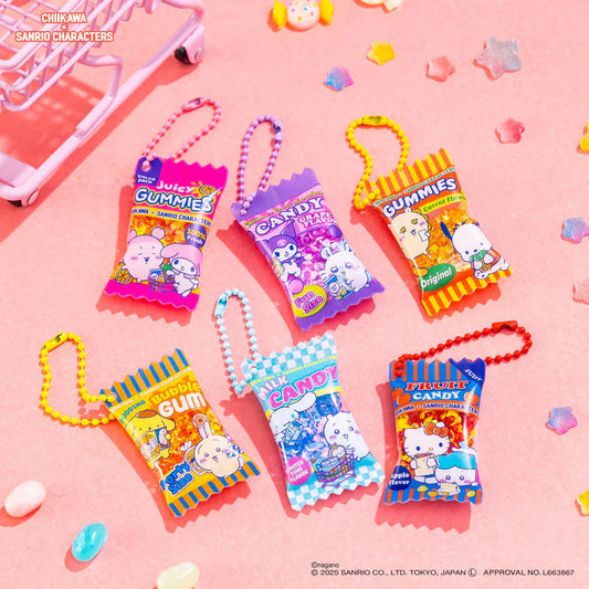 Japan ChiiKawa Kiramekko X Sanrio Series | ChiiKawa Hachiware Usagi Momonga Shisa Crab Cute Supermarket Shaka Shaka Snack Keychain - Kawaii items Room Decoration