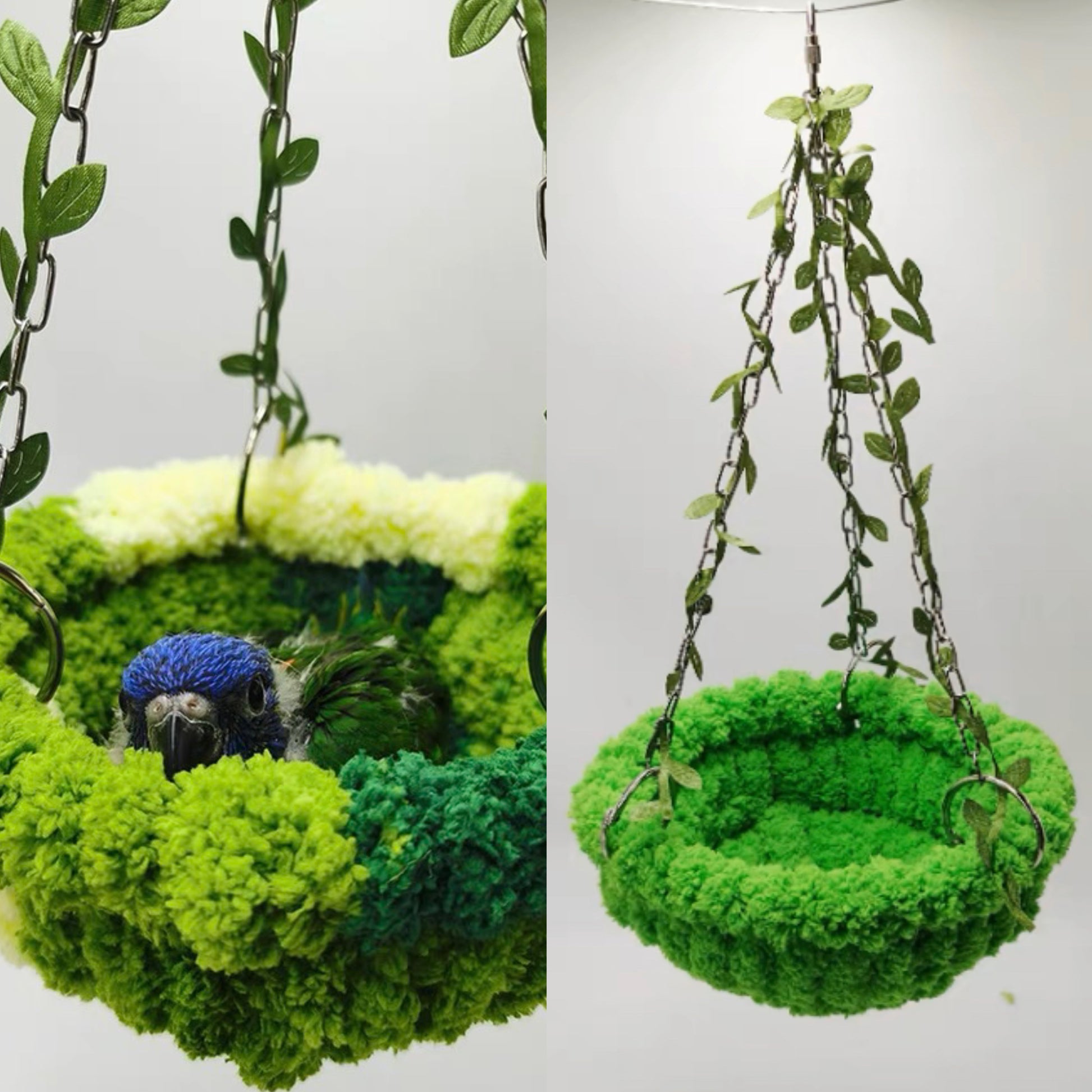 parrot hanging planter 31x16cm Green Yarn Knitting Hanging Basket for Small and Medium Parrot – WinnieTheBirds Toy Shop
