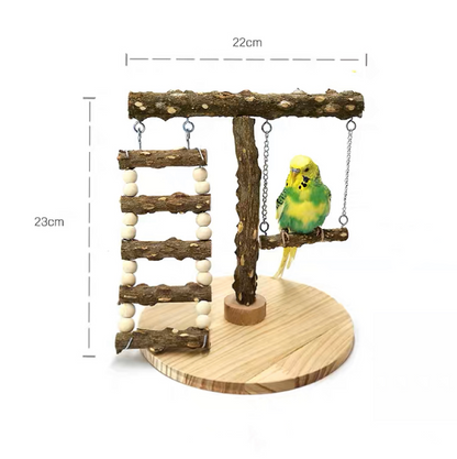 23x22cm Natural Wooden Bird Stand Playground with Ladder and Swings Pa WinnieTheBirds Toy Shop