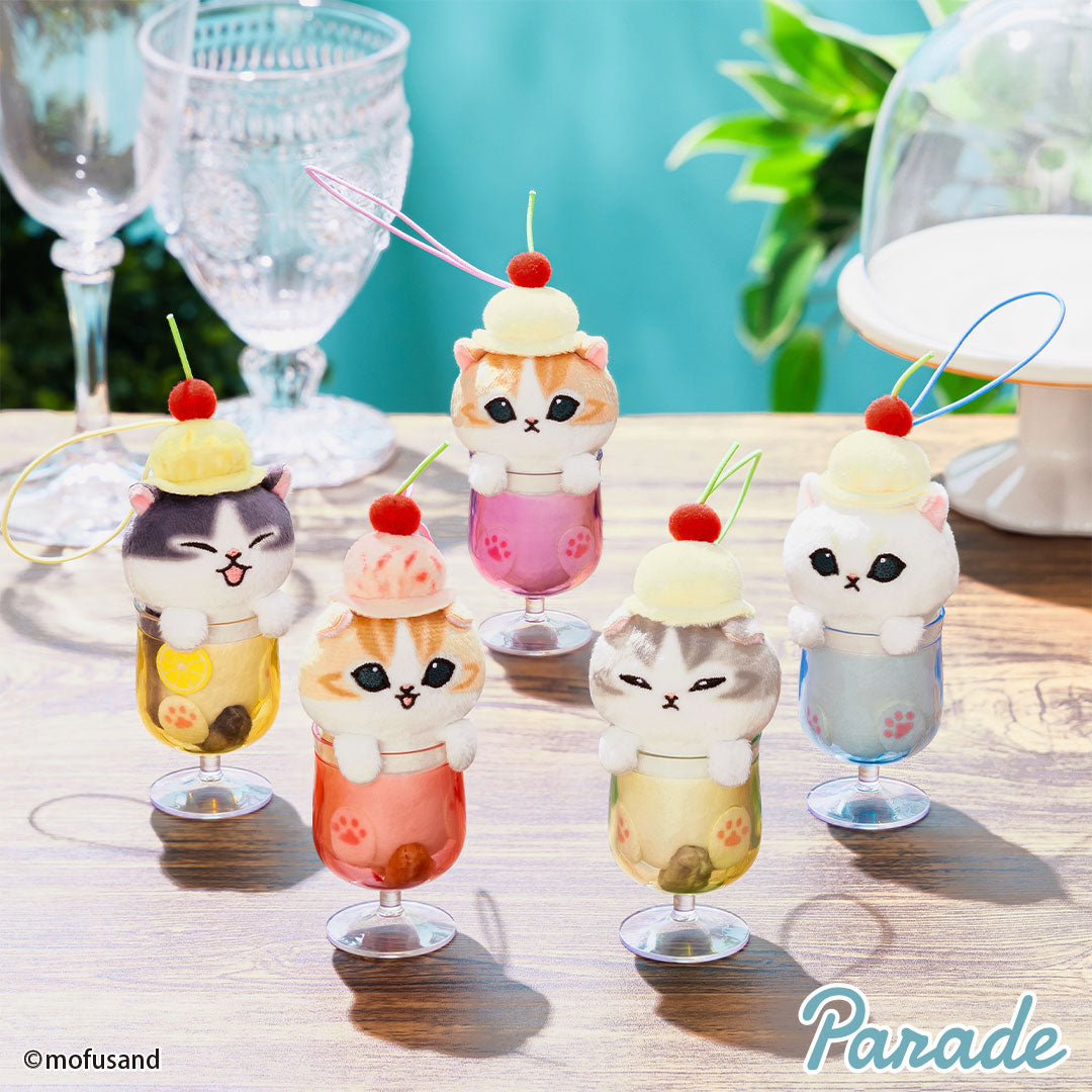 Japan Mofusand | Mofusand Cat in Drink Cups with Ice Cream on Head Cute Mascot Plush Doll Keychain - Kawaii items Room Decoration Doll