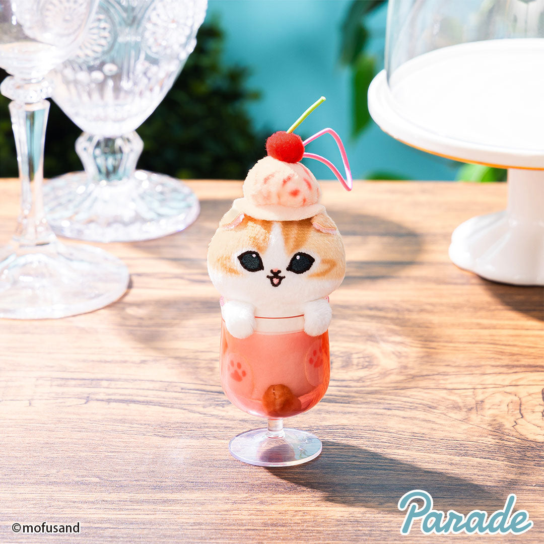 Japan Mofusand | Mofusand Cat in Drink Cups with Ice Cream on Head Cute Mascot Plush Doll Keychain - Kawaii items Room Decoration Doll