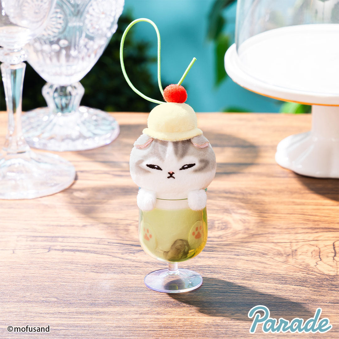 Japan Mofusand | Mofusand Cat in Drink Cups with Ice Cream on Head Cute Mascot Plush Doll Keychain - Kawaii items Room Decoration Doll