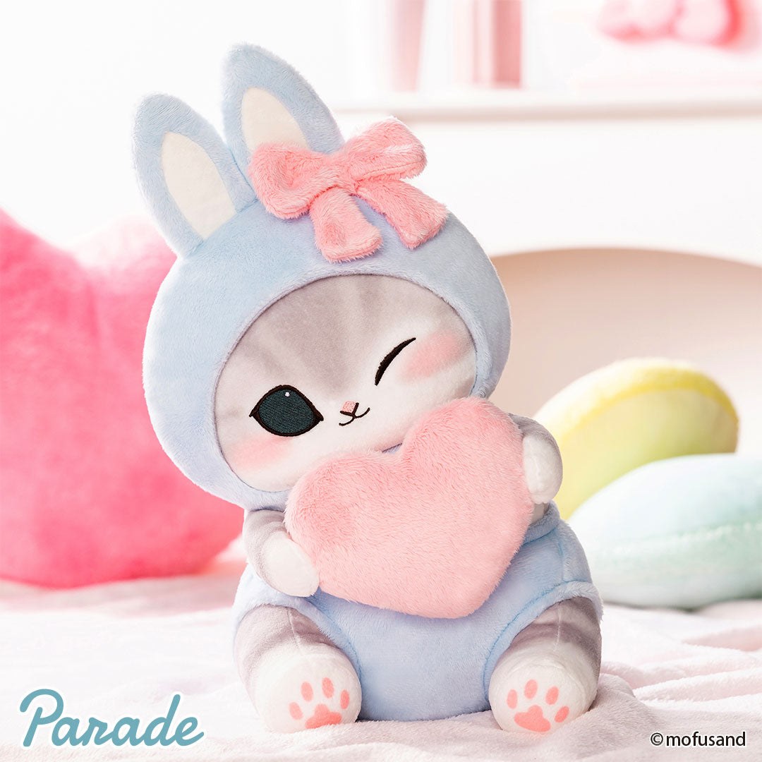 Japan Mofusand | Mofusand Cat in Rabbit Costume Holding Heart Cute Plush Doll - Kawaii items Room Decoration Doll