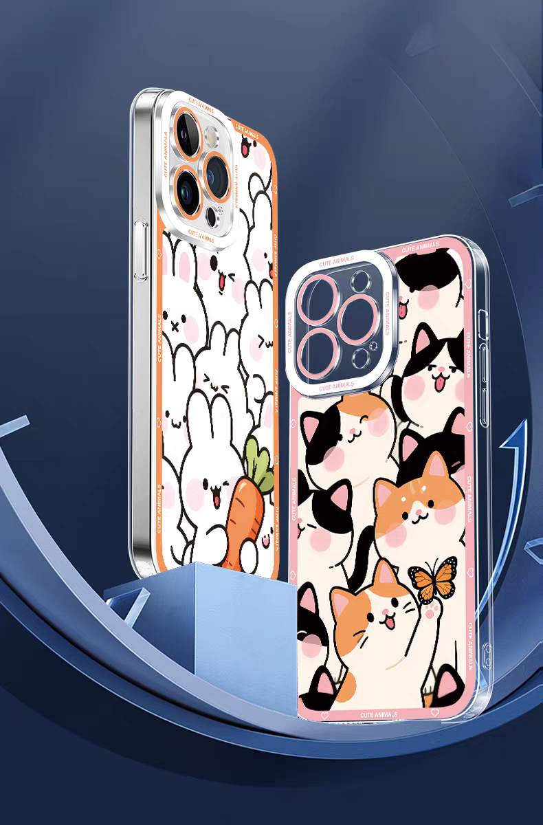 Japan Style Simple Cute Animals Style | Fun Emo Full Screen 8 Styles - iPhone Case PLUS SE2 XS XR X 11 12 13 14 15 16 16e 17 17e Pro Promax 12mini 13mini