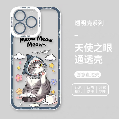Japan Style Simple Cute Pet Style | Shark Cat 8 Styles - iPhone Case PLUS SE2 XS XR X 11 12 13 14 15 16 16e 17 17e Pro Promax 12mini 13mini
