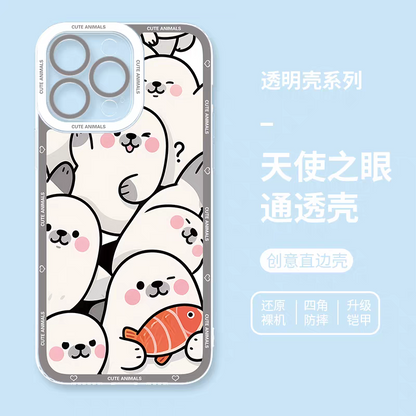 Japan Style Simple Cute Animals Style | Fun Emo Full Screen 8 Styles - iPhone Case PLUS SE2 XS XR X 11 12 13 14 15 16 16e 17 17e Pro Promax 12mini 13mini