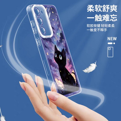 Black Cat with Starry Sky Oil Drawing Style | 8 Styles - Phone Case Samsung Galaxy S26 S25 S24 S23 S22 S21 FE Ultra Edge