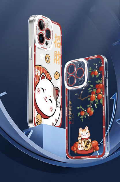 Japan Style Simple Cute Lucky Cat Style | Fortune Cat Part1 3 Styles - iPhone Case PLUS SE2 XS XR X 11 12 13 14 15 16 16e 17 17e Pro Promax 12mini 13mini