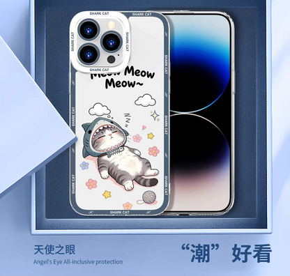 Japan Style Simple Cute Pet Style | Shark Cat 8 Styles - iPhone Case PLUS SE2 XS XR X 11 12 13 14 15 16 16e 17 17e Pro Promax 12mini 13mini