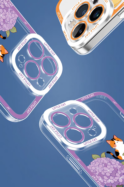 Japan Style Simple Cute Animals Style | Little Cats with Flowers - iPhone Case PLUS SE2 XS XR X 11 12 13 14 15 16 16e 17 17e Pro Promax 12mini 13mini