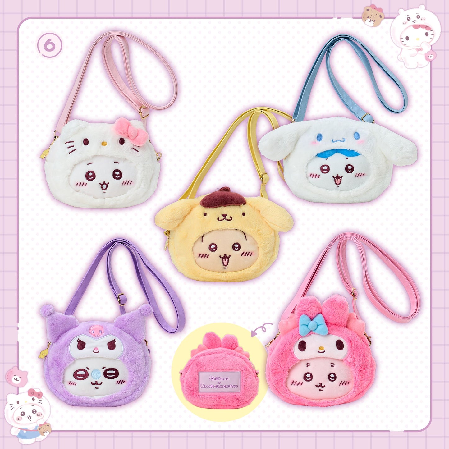 [Pre-Order] Japan ChiiKawa X Sanrio Series 4 | ChiiKawa Hachiware Usagi Momonga Crab Crossover Sanrio Characters Costume Cute Icon Crossbody Bag - Kawaii items Room Decoration - WinnieTheBirds Toy Shop