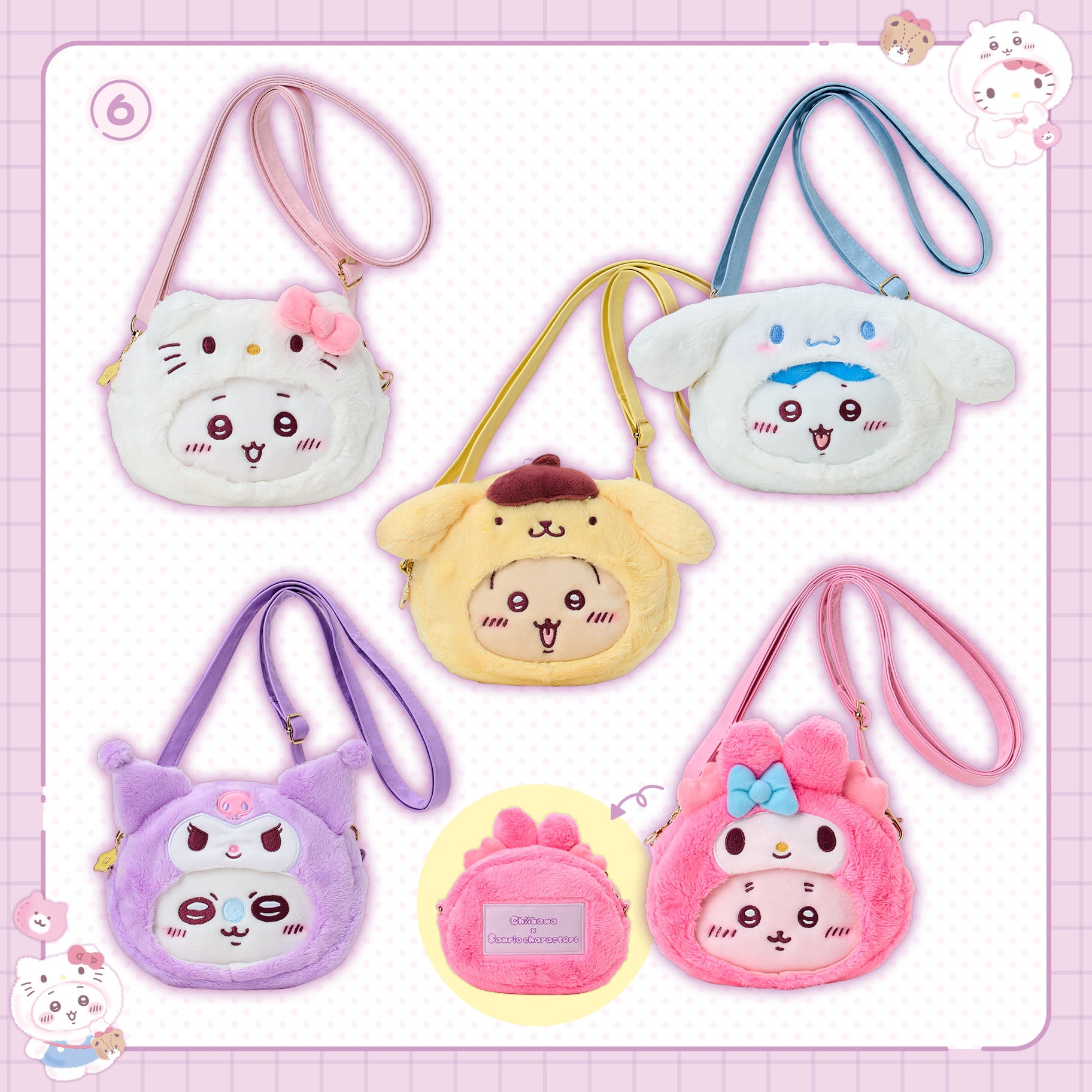 [Pre-Order] Japan ChiiKawa X Sanrio Series 4 | ChiiKawa Hachiware Usagi Momonga Crab Crossover Sanrio Characters Costume Cute Icon Crossbody Bag - Kawaii items Room Decoration - WinnieTheBirds Toy Shop