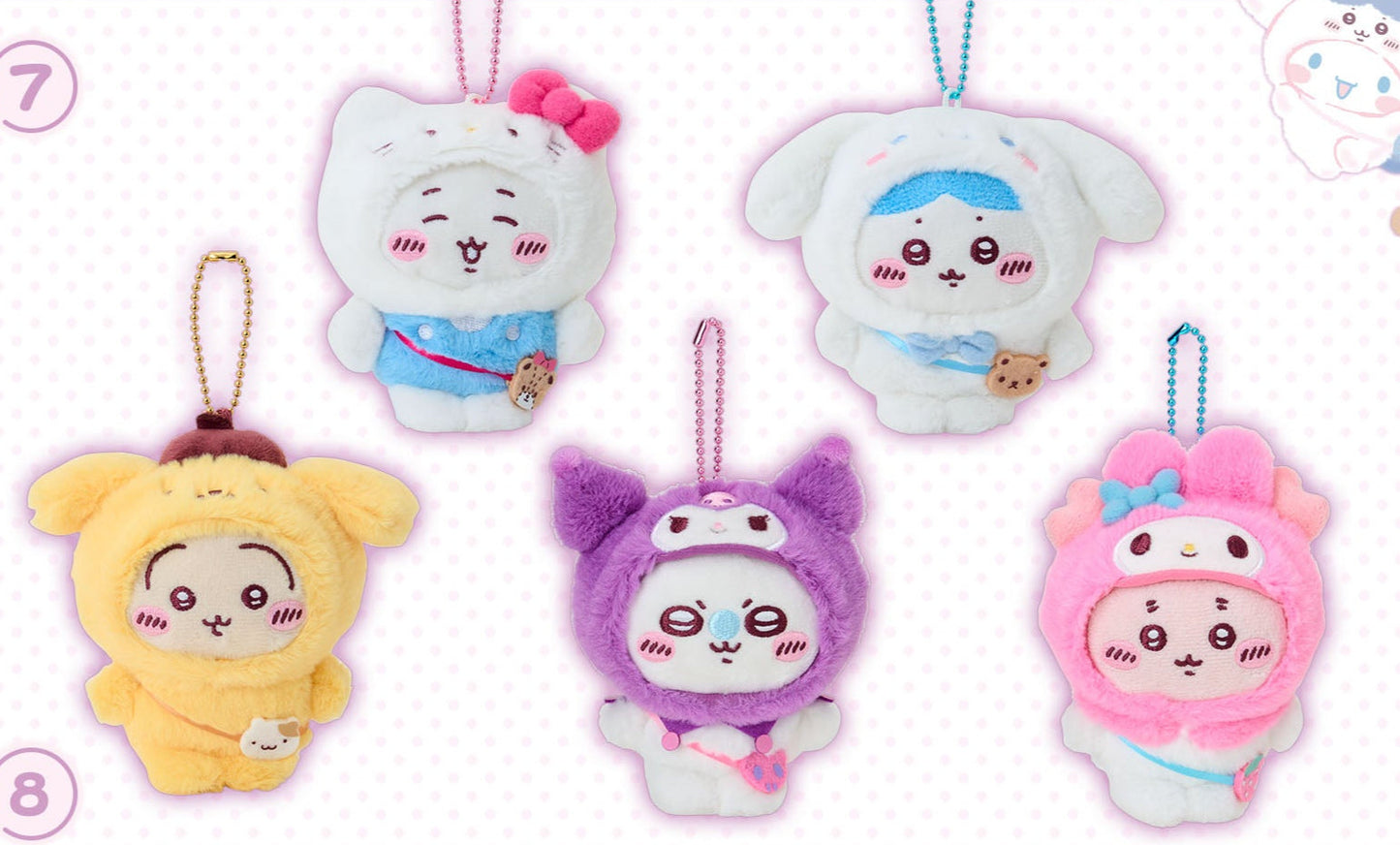 [Pre-Order] Japan ChiiKawa X Sanrio Series 4 | ChiiKawa Hachiware Usagi Momonga Crab Crossover Sanrio Characters Costume Mini Plush Doll Keychain - Kawaii items Room Decoration doll
