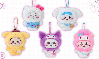 [Pre-Order] Japan ChiiKawa X Sanrio Series 4 | ChiiKawa Hachiware Usagi Momonga Crab Crossover Sanrio Characters Costume Mini Plush Doll Keychain - Kawaii items Room Decoration doll