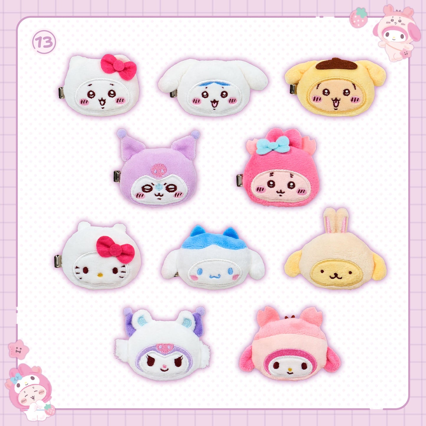 [Pre-Order] Japan ChiiKawa X Sanrio Series 4 | ChiiKawa Hachiware Usagi Momonga Crab Crossover Sanrio Characters Costume Cute Plush Icon Hair Clip Mystery Blind Box - Kawaii items Room Decoration - WinnieTheBirds Toy Shop